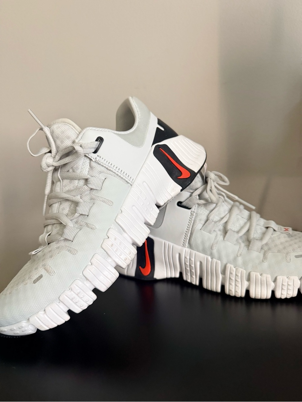 Nike Free Metcon Women's Off White Sneakers with Orange Swoosh Accent